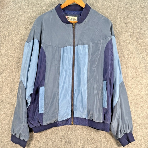 Olympic Exposure Jackets & Blazers - Vintage Olympic Exposure Womens Jacket Large Blue Colorblock 100% Silk Full Zip